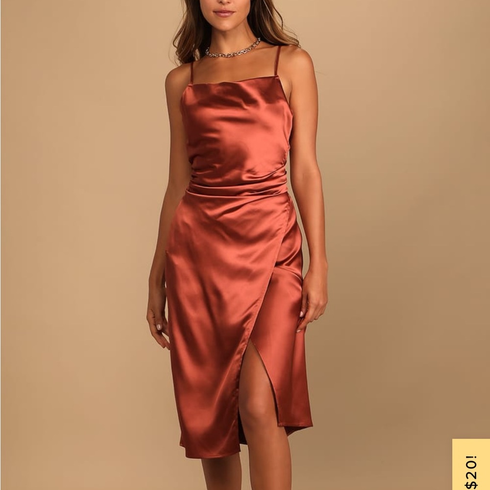 Bronze Satin Midi Dress